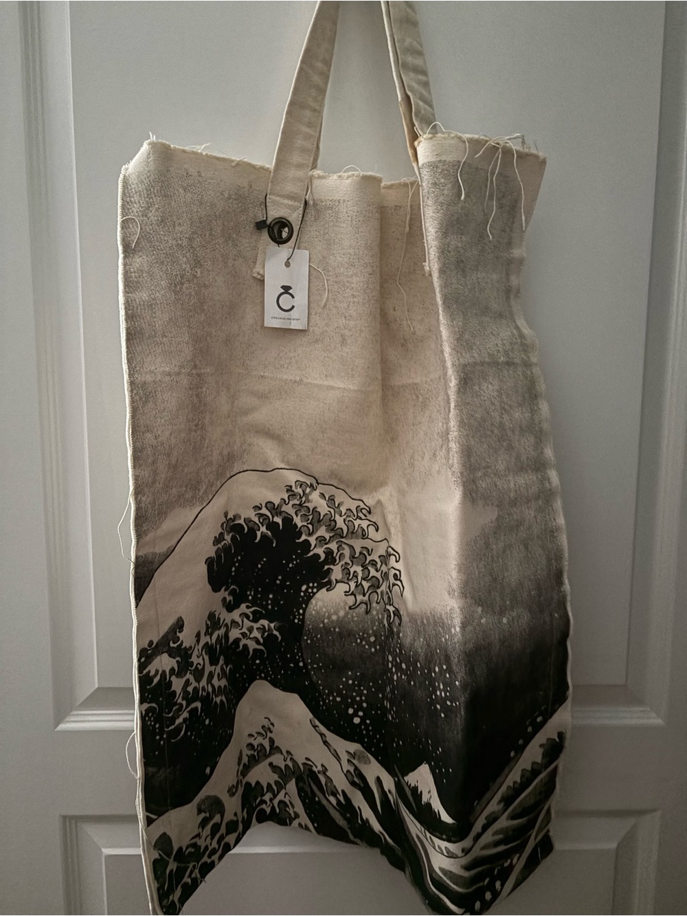 Large Canvas Tote Bag with Black Wave Print - excellent condition never used